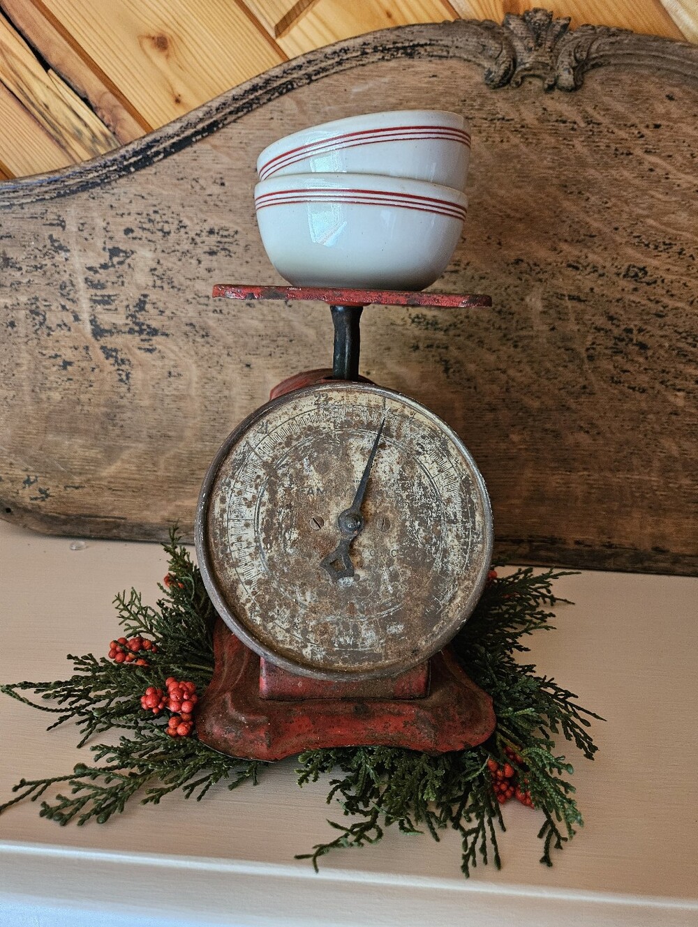 Antique Vintage Red Kitchen Scale